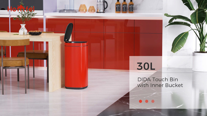 30L/40L/50L Capacity Powder Coating Office Trash Can with Touch Button Sustainable Button Open Bin