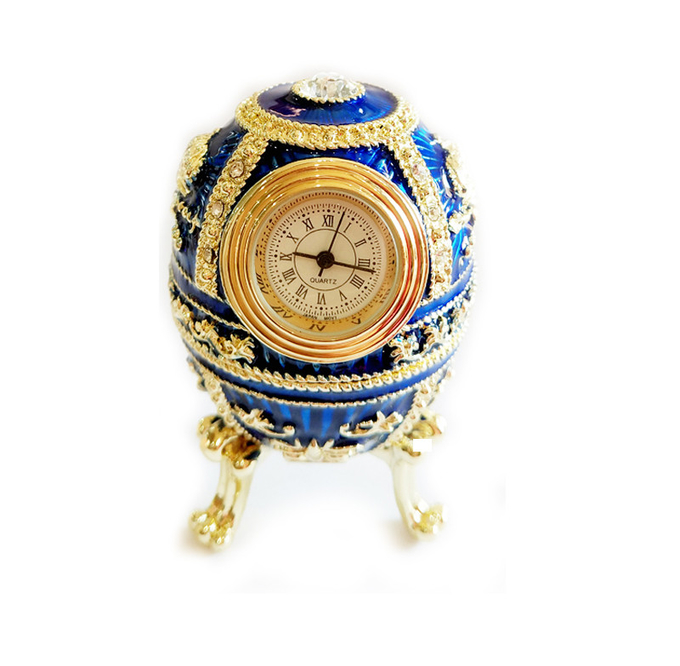 Easter blue Russian faberge egg jewelry trinket ring box Vintage decor metal crafts birthday Gift for Christmas gifts