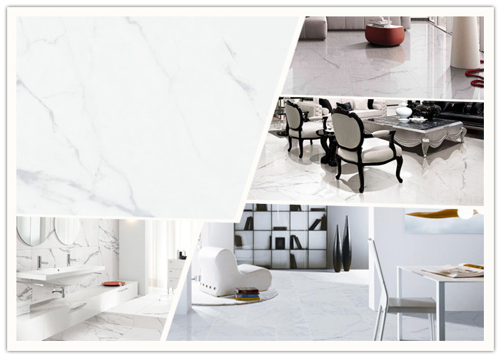 Non Slip Marble Look Porcelain Tile , Glazed Carrara Porcelain Floor Tile Indoor Porcelain Tiles
