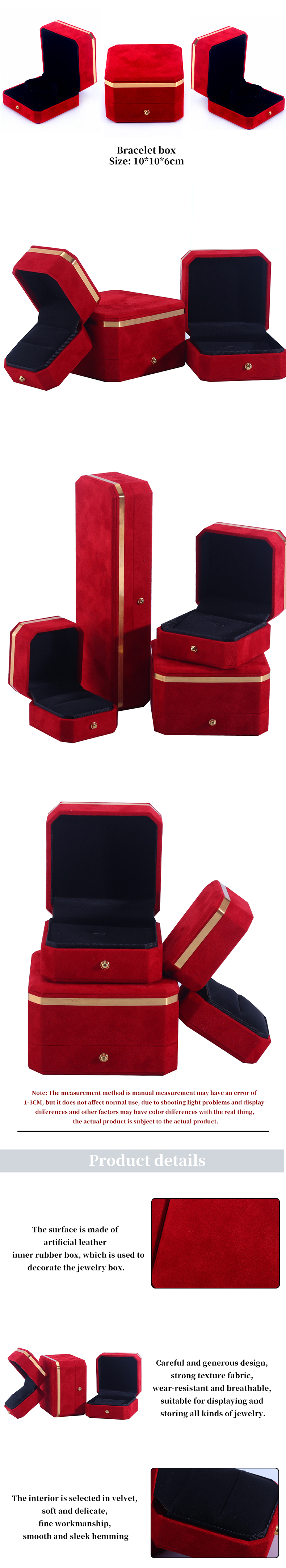 Wholesale manufacturing Necklace Ring Jewelry Set Packaging box Jewellery gift Box Custom logo red Velvet Jewelry Box with Golden Edge