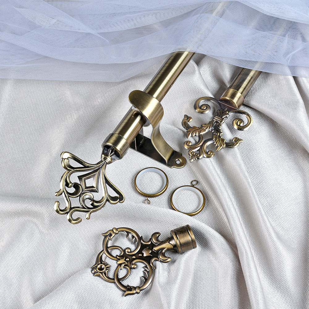 Classic Style Curtain Rod Accessories Aluminum Pattern Curtain Finials With Double Bracket