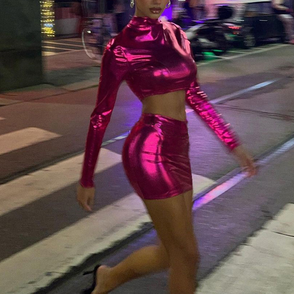 Metallic Shiny Sexy Women'S Casual Dress Midriff-Fitting Party T-Dress Buttock