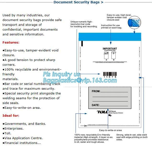 Security plastic bag with adhesive tape for cash, plastic money bag, Security Money Cash Bag For Airport/Bank and police