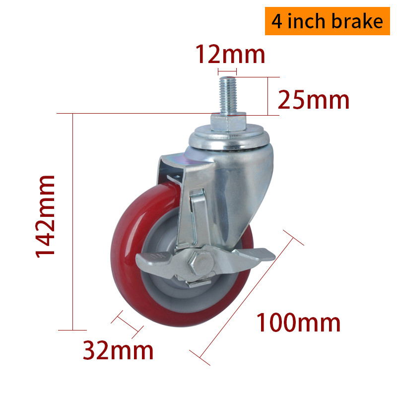 EDL Medium Duty 4inch 150kg Red TPU Threaded Caster by Swivel and Brake type