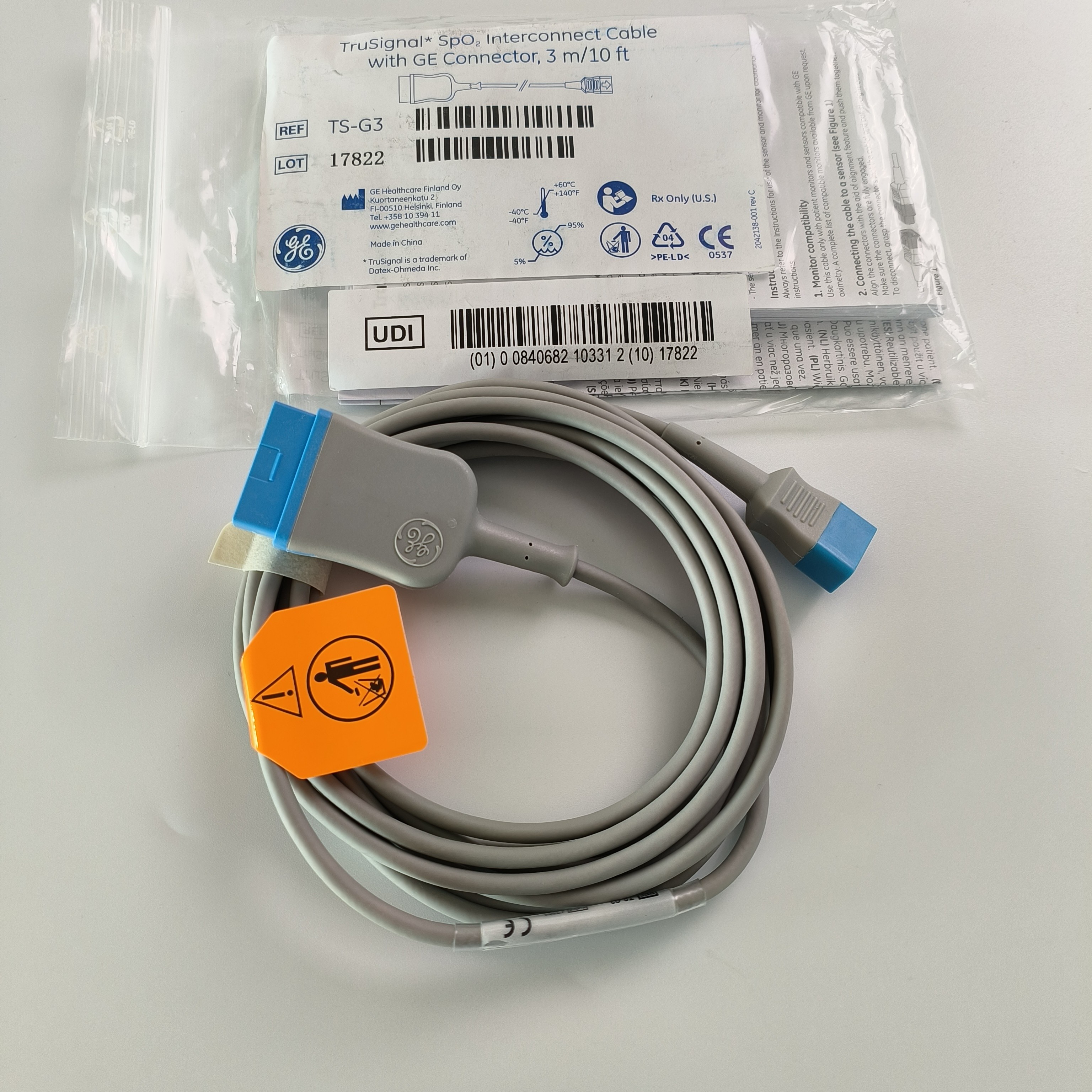GE Original Datex-Ohmeda TruSignal SpO2 Interconnect Cable 3m REF: TS-G3