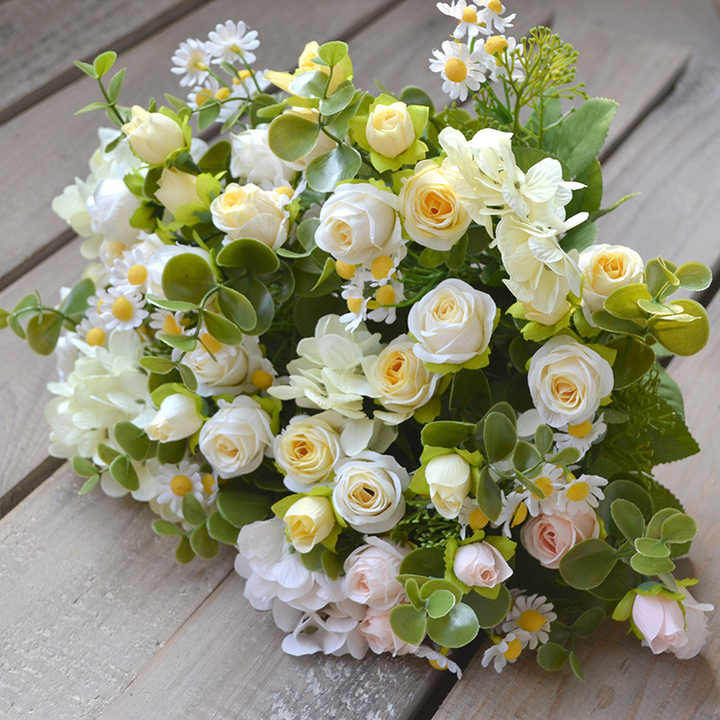 Wholesales Sale Silk Single Roses Flower Bouquet Artificial Flowers Rose Flower Bouquet for Wedding Decoration