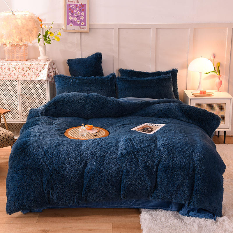 Rainbow Color Fur Velvet Fluffy Plush Bedding Sheet Set for Kids Girl Thread Count 300tc