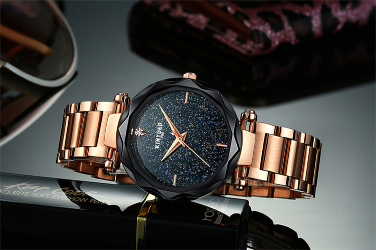 KINYUED high quality metal women stainless steel band quartz movement waterproof wrist watch