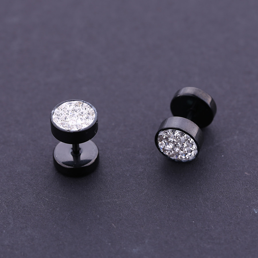 Poland Hot Sale Men's Crystals Pave Round Circle Studs Earrings