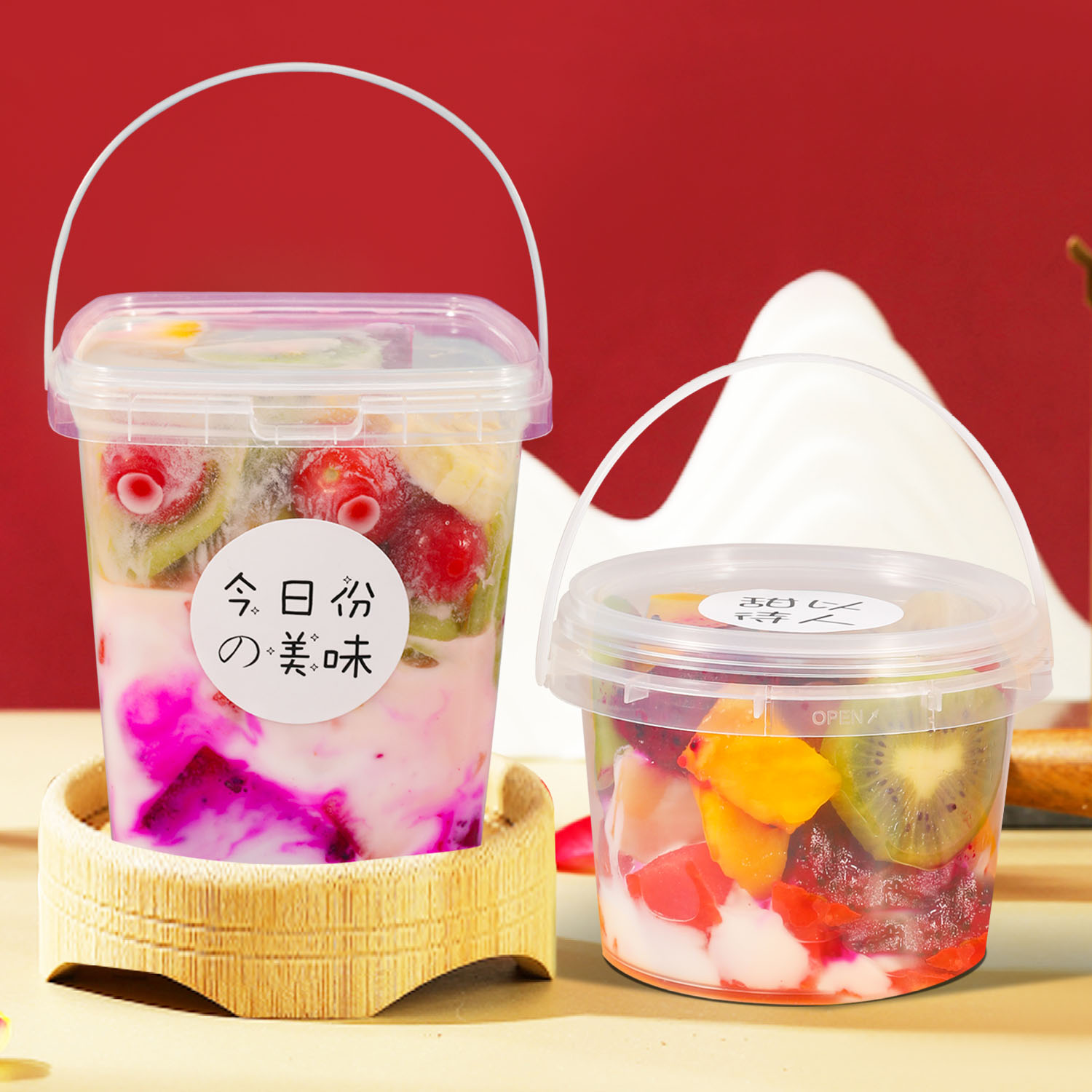 1L Clear Customized Ice Cream Milk Plastic Bucket With Lid And Handle Ideal For Water