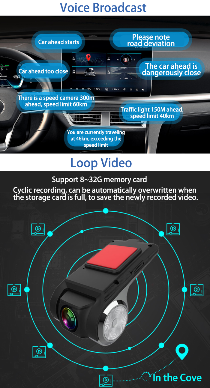 Wide Angle Recorder DVR Reverse Camera HD Night Vision Car Video DVR ADAS
