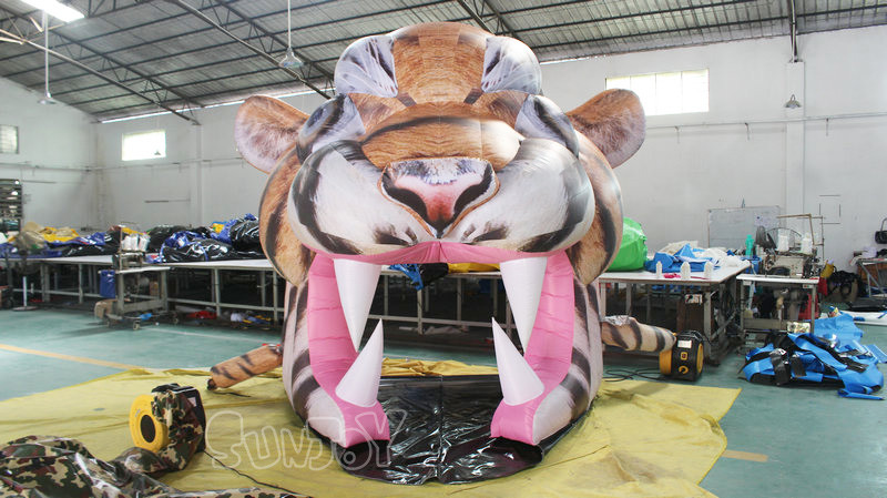Hot Sale Inflatable Bouncer Tiger Head Tunnel Commercial Bouncers Inflatables