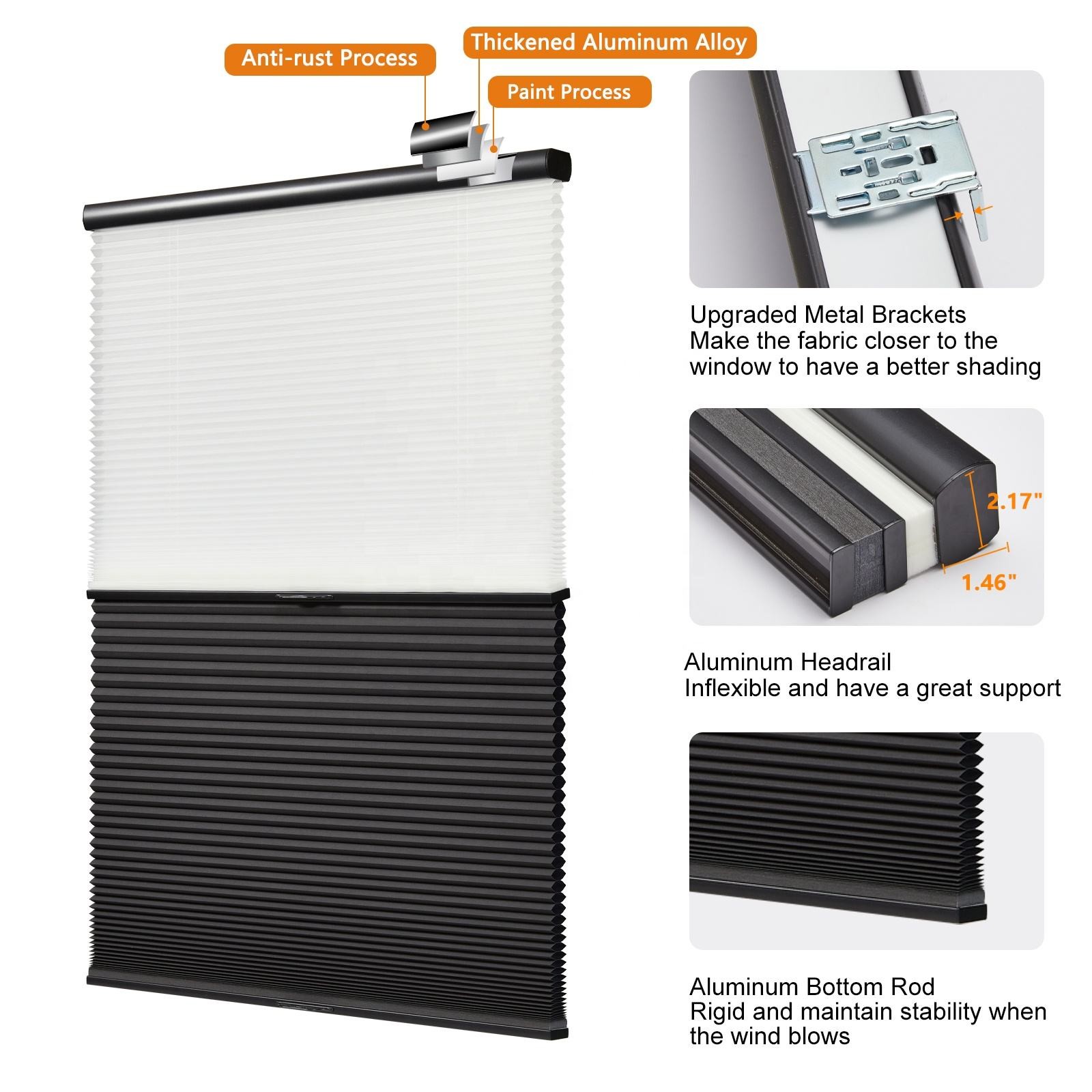 Polyester Yarn Honeycomb Cordless Curtain Blinds Double Cell Cellular Shades
