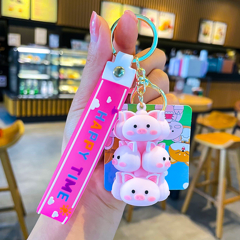 2 Pcs Black White Panda And Pink Pig Keychain Charms For Women Kids Kawaii Backpack Accessories
