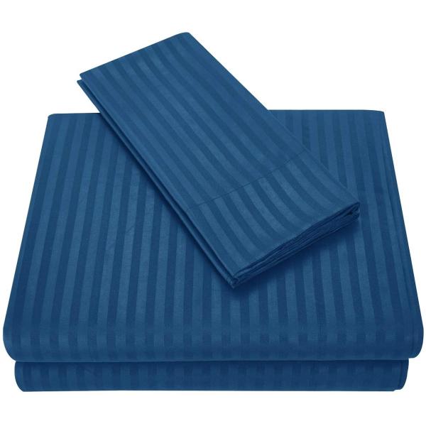 Satin Stripe 90GSM Microfiber Extra Soft Luxury Bed Sheets Set 3pcs 4pcs Navy Deep Pocket