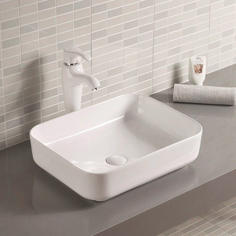 Solid Smooth Counter Top Bathroom Sink Ceramic Easy Maintain Rectangular Wash Basin