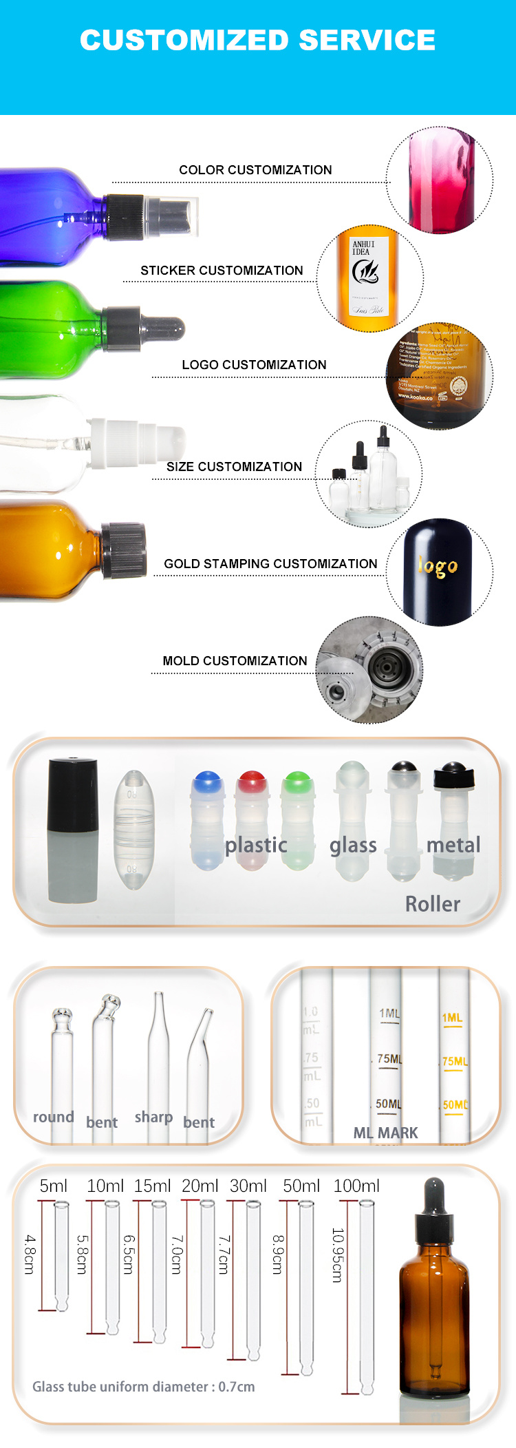 Wholesale 10ml 30ml 50ml Glass Dropper Essential Oil Bottle
