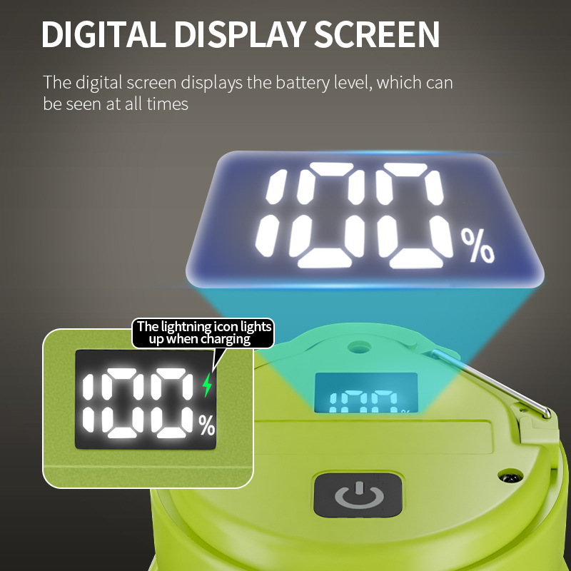 LED digital display with output camping light outdoor folding hanging camping tent light