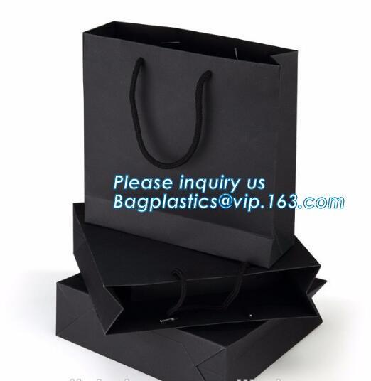 Luxury custom black card paper bag with gold foil stamping design for wine glass /bottle gift packing,bagplastics pack