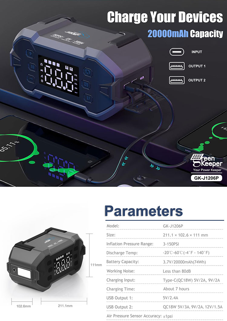 QC 18W Type-C Input Portable Rechargeable Jump Starter with Built-in Battery Booster