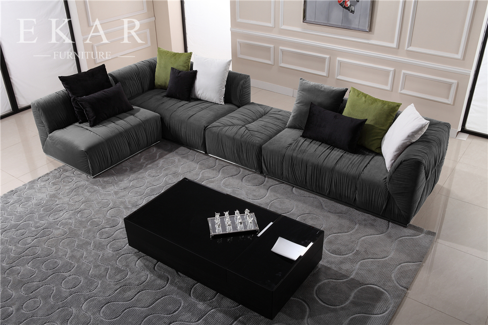 European Modern Elegant Extra Large Velvet Black Sectional Sofa Furniture