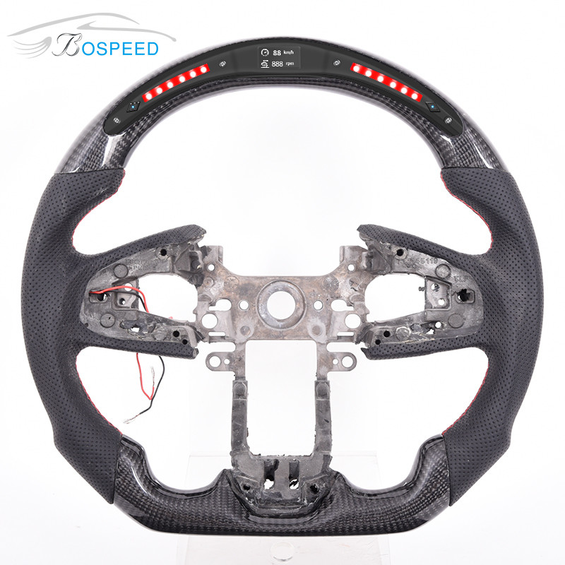 Honda Led Red Stripe Forged Carbon Steering Wheel Black Leather Perforated