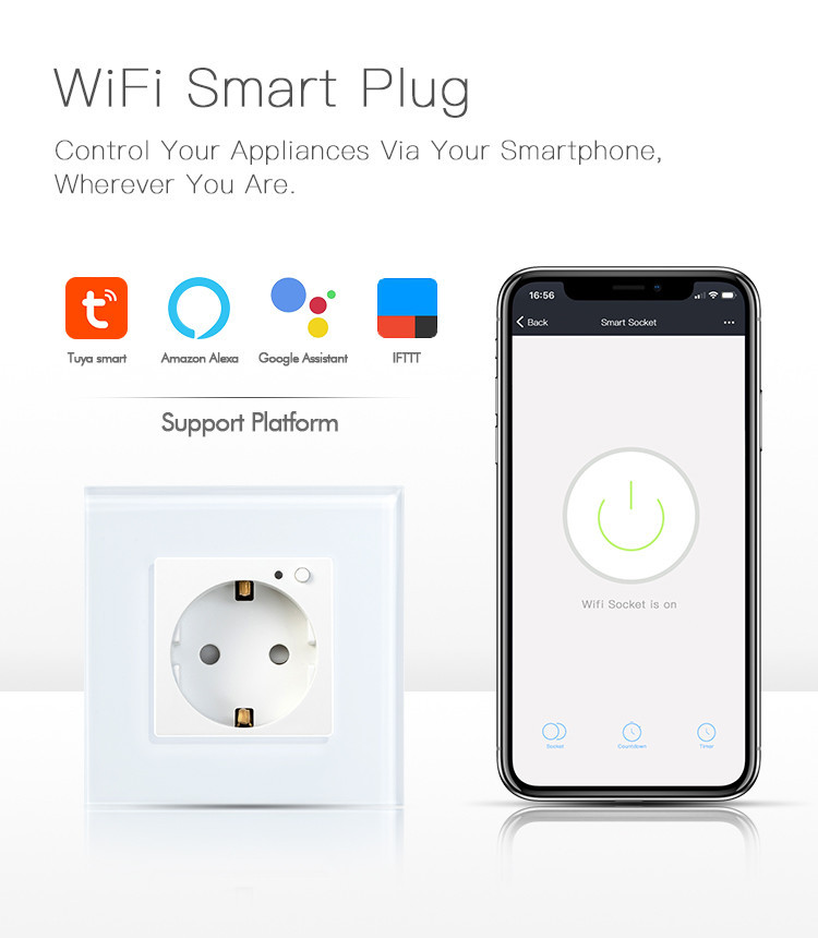 In-Wall EU Smart Outlet Plug 13A With Alexa Google Home & IFTTT No Hub Required