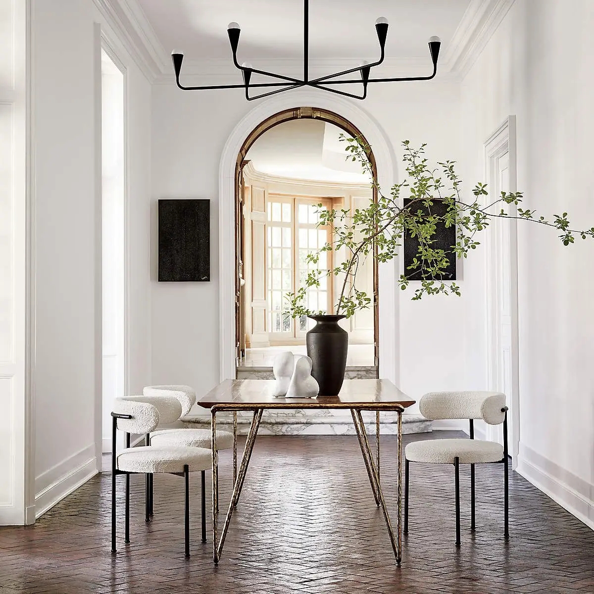 Adjustable White Boucle Dining Chair with Metal Iron Legs Style Modern Kitchen Room Furniture
