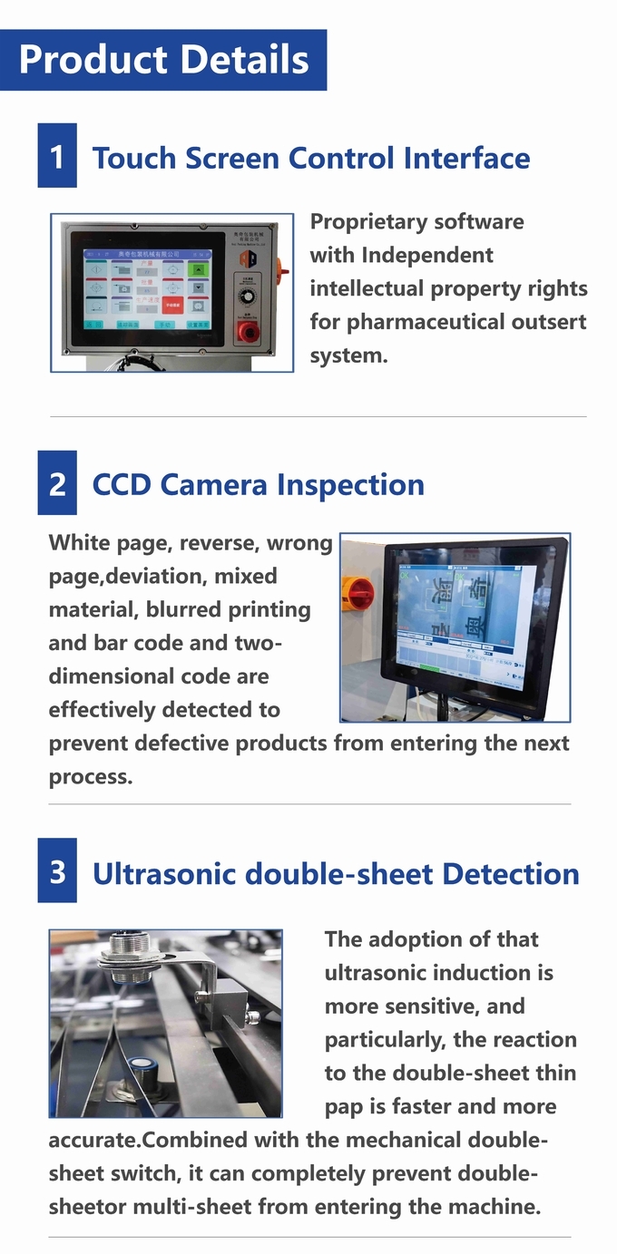 Jam Detection Outsert Pharmaceutical Leaflet Folding Machine Automatic CE Certificate