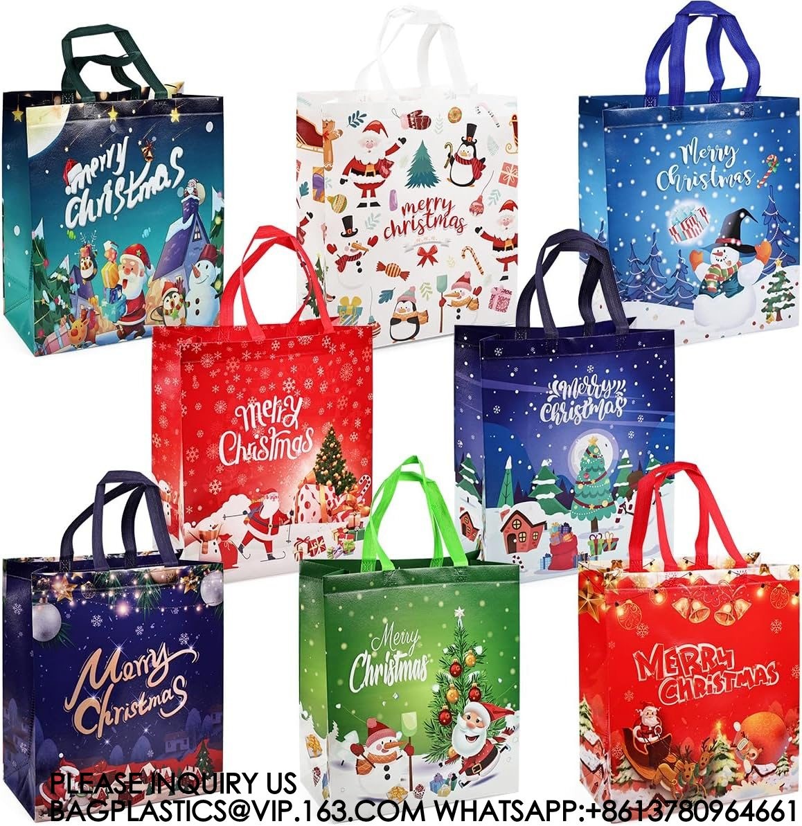 Christmas Gift Bags,Christmas Tote Bags With Handles, Christmas Treat Bags, Multifunctional Non-Woven Christmas Bags