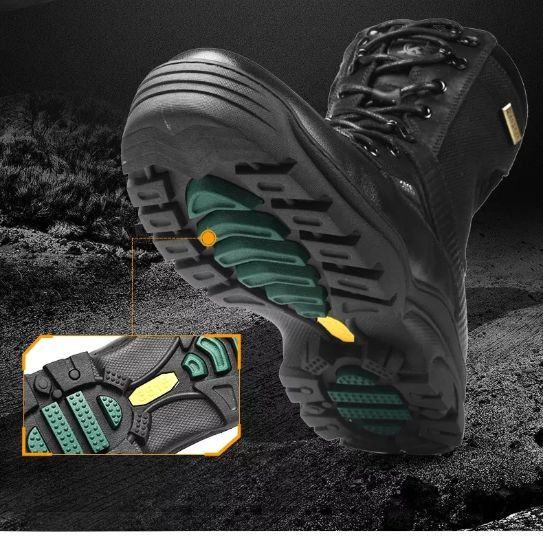 High-quality men's waterproof mid-tube wear-resistant cowhide tactical boots
