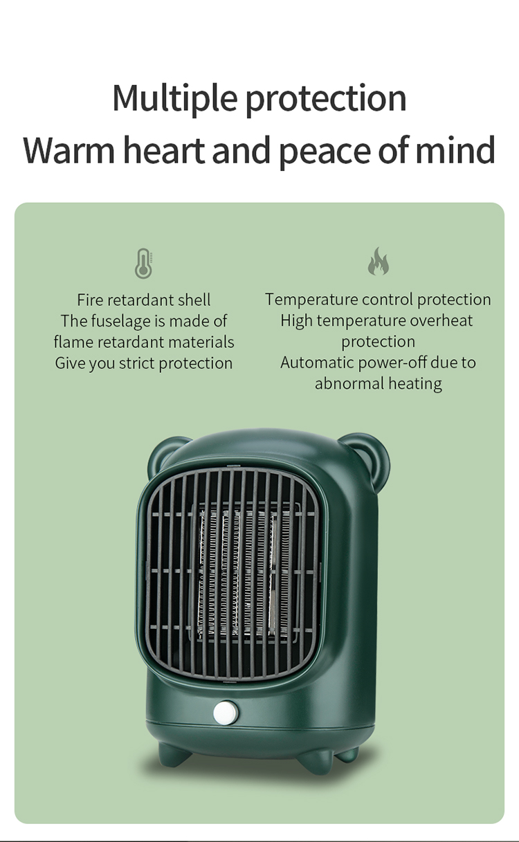 NO App-Controlled 500W Cute Design PTC Ceramic Room Desk Electric Hot Air Fan Heater