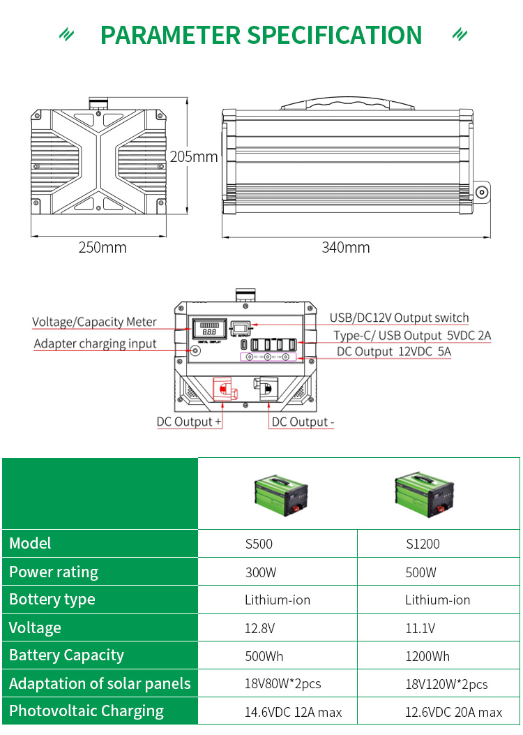 110v 220v Camping Solar Power Station Generator 500W 1200WH Portable For Home Use Or Outdoor Use