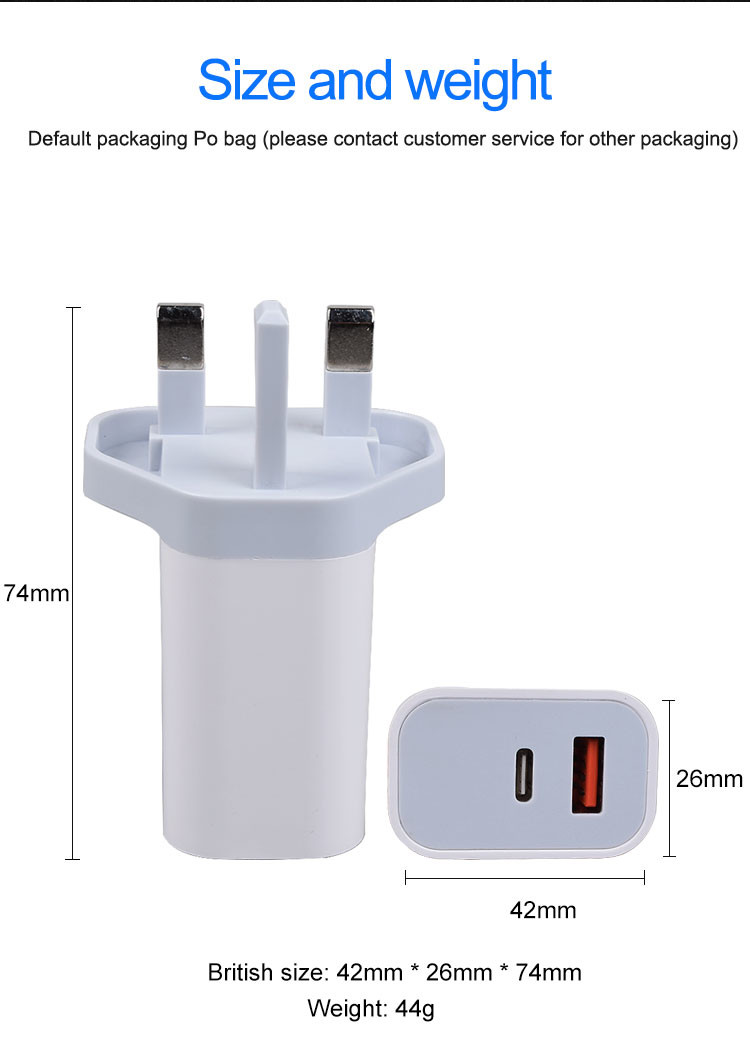 UK Quick Charge 3.0 USB A USB C 20W PD Wall Charger