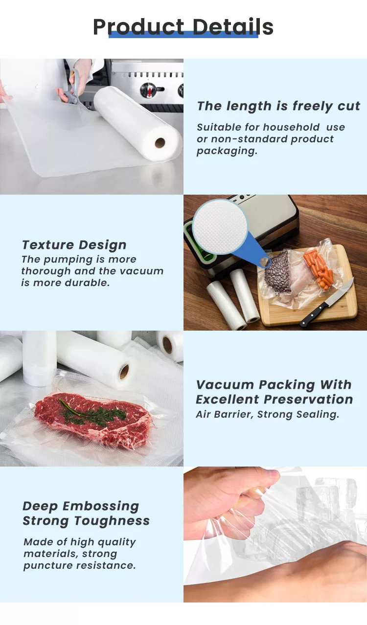 Reheatable Fridge Plastic Versatile Reusable Vacuum Bag SGS Embossed Durable