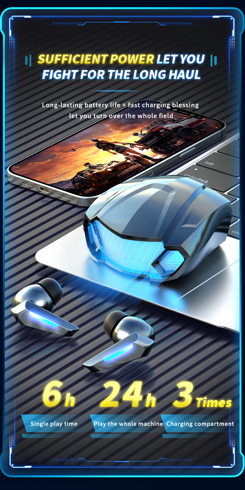 Bluetooth Headphone Gaming Earbuds True Wireless Headset for Gaming PC and Phone Call