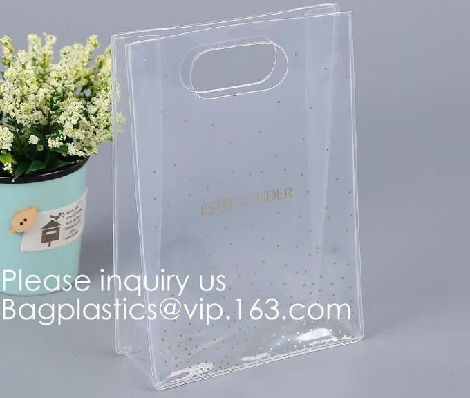 Waterproof All Over Printing PVC Coating Tote Shoulder Fabric Shopping Bag With Gusset And Lining,Jelly Clear Plastic PV