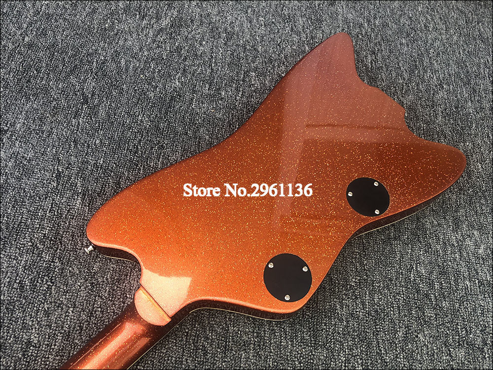 High quality electric guitar with Metallic orange gold dust paint on all parts front and back including fretboard Single