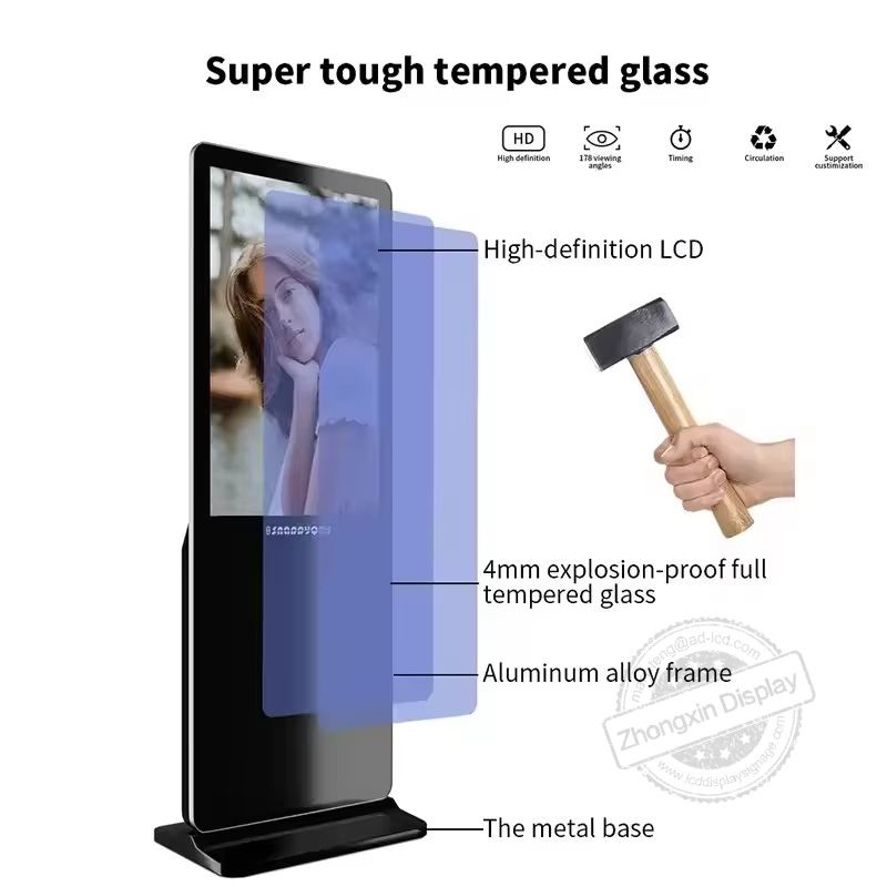 Portable Lcd Advertising Screen 43 49 55 Inch 4K Resolution Double Sided Digital Signage Totem Advertising Display With Webcam