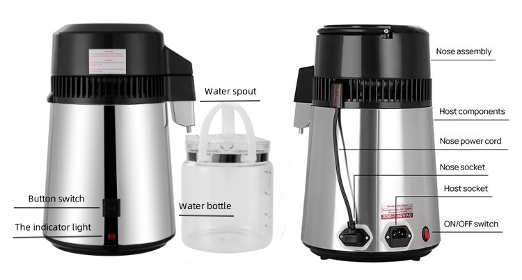 Medical And Household 750W Water Distillation Unit 1L/H SS Dental Water Distiller