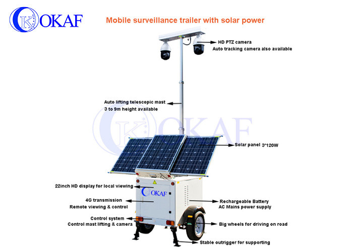 Mobile Surveillance Cctv Trailer Ip Ptz P2p Camera With Solar Panels
