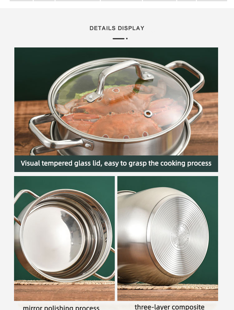 Hot Selling Kitchen Cooking Food Steamer Pot Cookware Cooking Stainless Steel Steamer Pot With Glass Lid