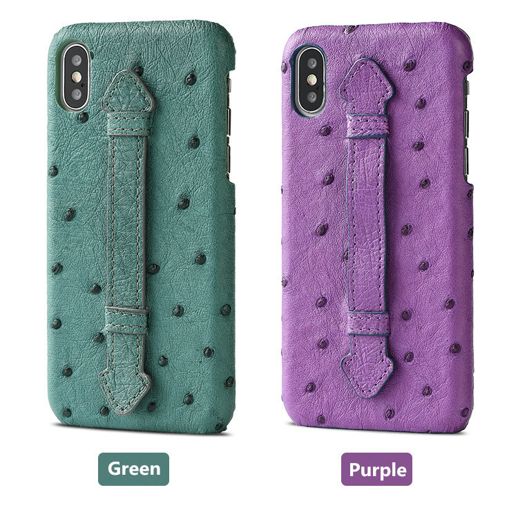 Luxury Handmade Ostrich Skin Leather Phone Back Case for iPhone XS Max 100% Test
