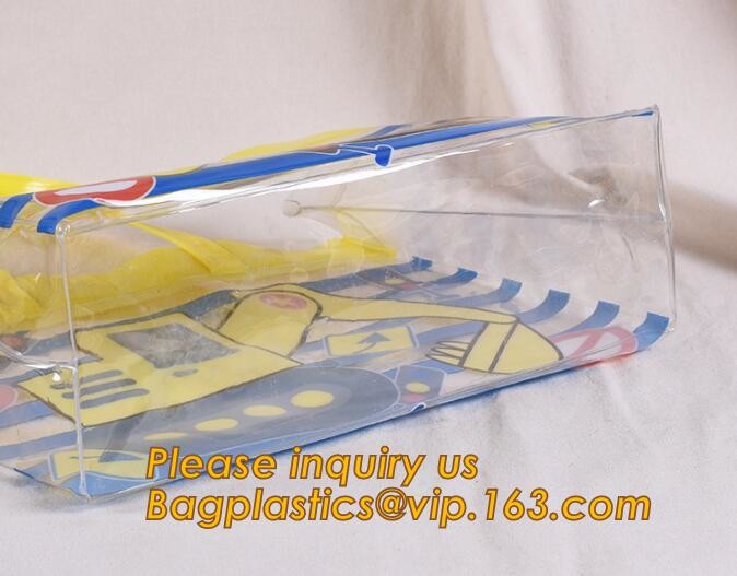Factory Custom made Environmental PVC clear packaging toy storage handle bag,plastic tote packaging bag with handles fro