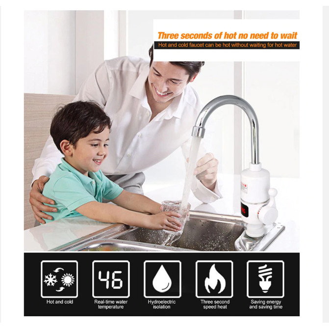 304 Stainless Element Digital Control Electric Faucet Kitchen Water Heater Tap EMC