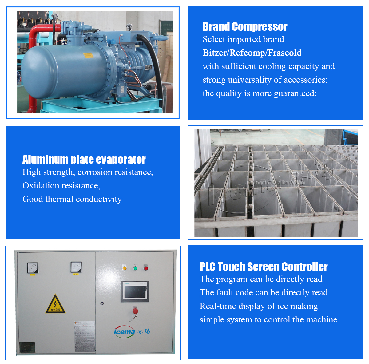 2000 KG TECUMSEH Compressor 15 Ton Container Block Ice Machine with Mobile Plant