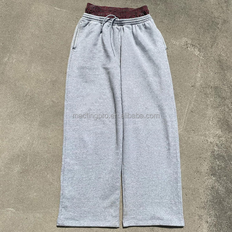 Custom Printed Logo Men's Wide Leg Baggy Sweatpants in French Terry with Double Waist Closure