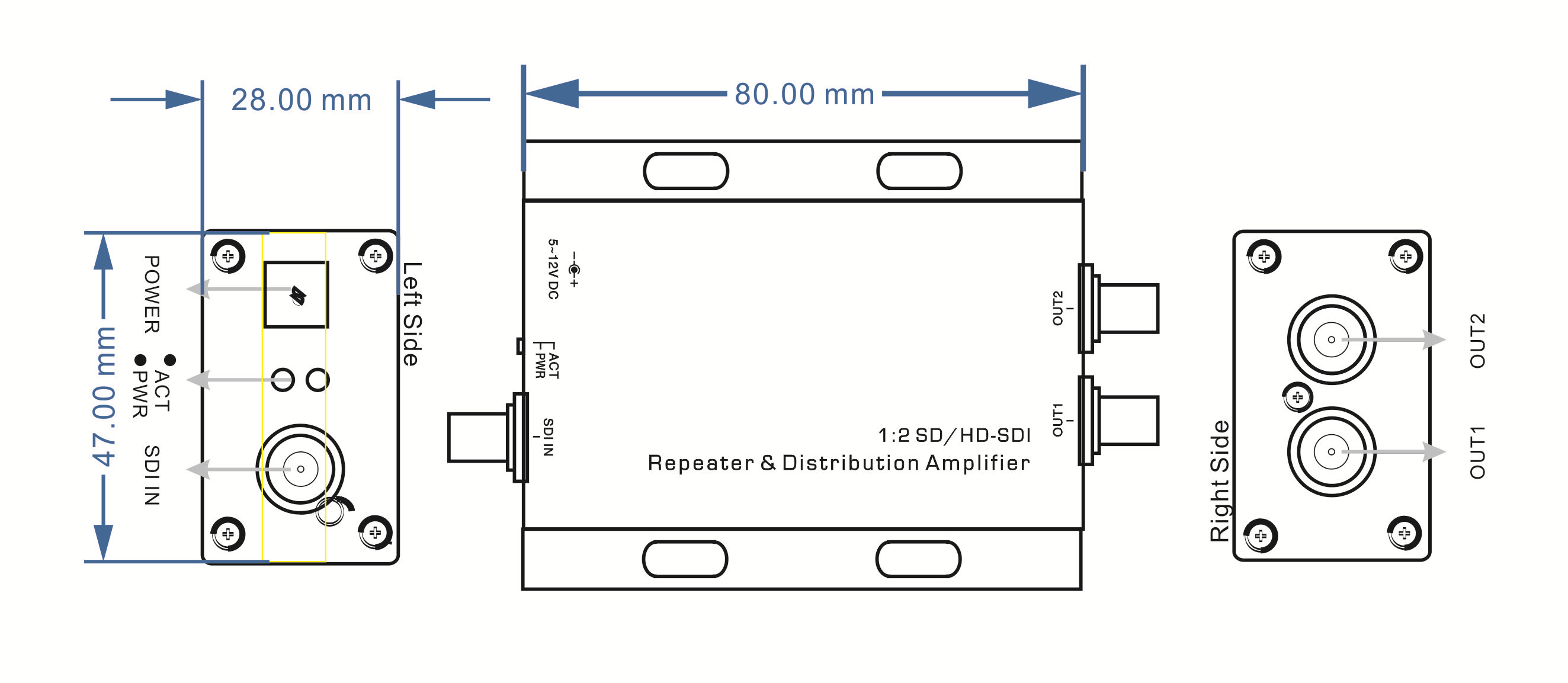 1X2 Coaxial Splitter & Repeater support 120m tranmsit distance