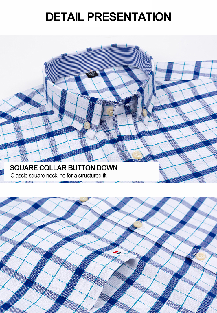 2023 Delivery Adult Large Size Cotton Oxford Short-Sleeved Plaid Casual Shirt for Men