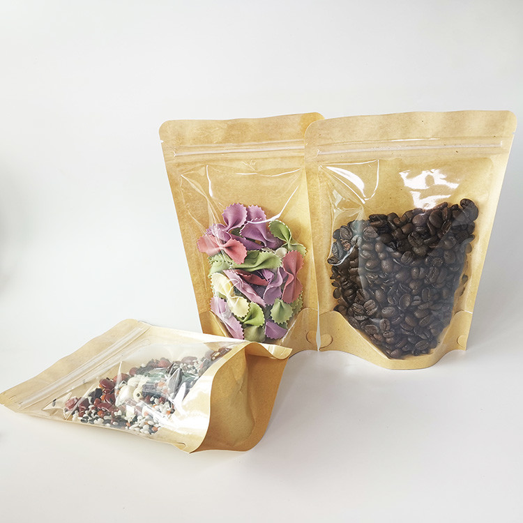 Clear Front Back Stand Up Kraft Paper Ziplock Bags 150microns clear stand up pouch bags